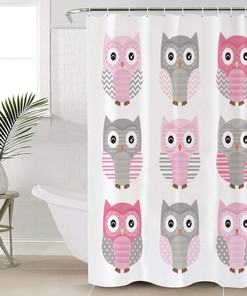Lovely Owl Cute Cartoon Print Shower Curtain, Waterproof Bathroom Liner 
