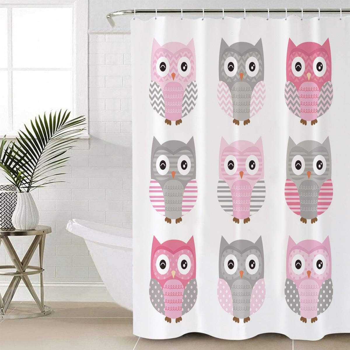 Lovely Owl Cute Cartoon Print Shower Curtain, Waterproof Bathroom Liner