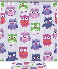 Lovely Owl Pattern Colorful Shower Curtain For Cheerful Bathroom Decor