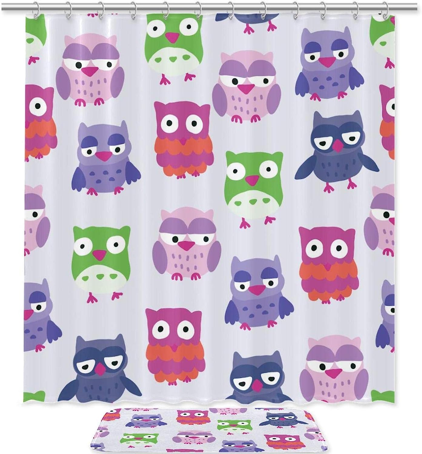 Lovely Owl Pattern Colorful Shower Curtain For Cheerful Bathroom Decor