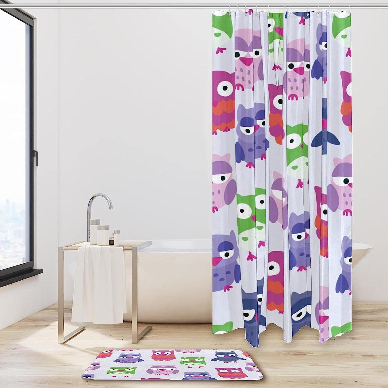 Lovely Owl Pattern Colorful Shower Curtain For Cheerful Bathroom Decor - Image 2