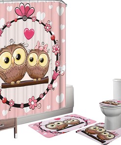 Lovely Owl Pedestal, Lid, And Pink Shower Curtain Bathroom Set - Create A Cute And Playful Bathroom