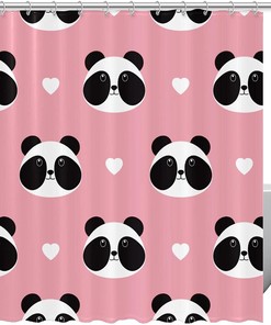 Lovely Panda Face With Heart On Pink Shower Curtain