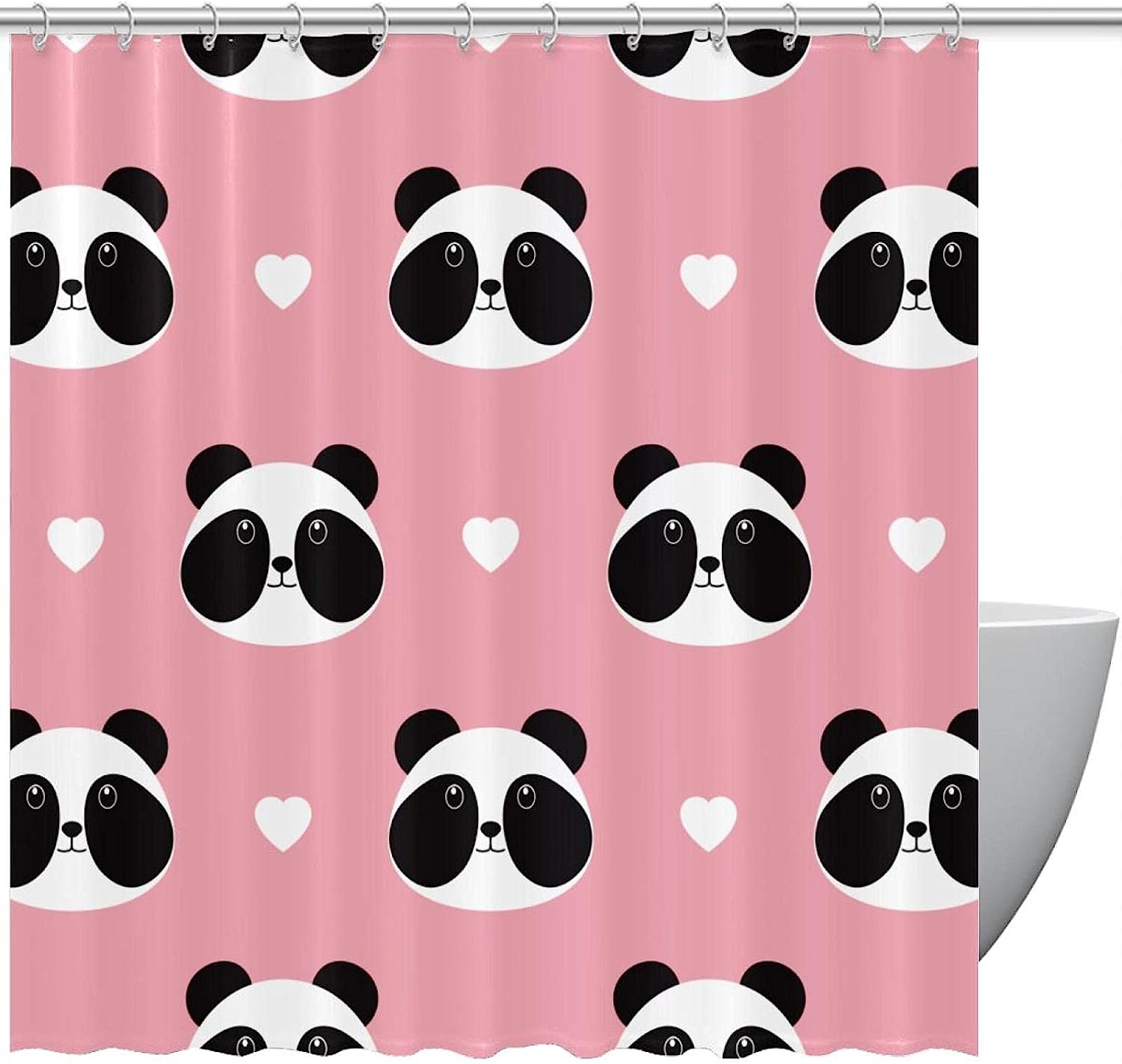 Lovely Panda Face With Heart On Pink Shower Curtain