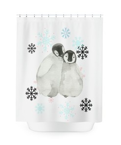 Lovely Penguins in Love Print Shower Curtain, Waterproof Bathroom Decor
