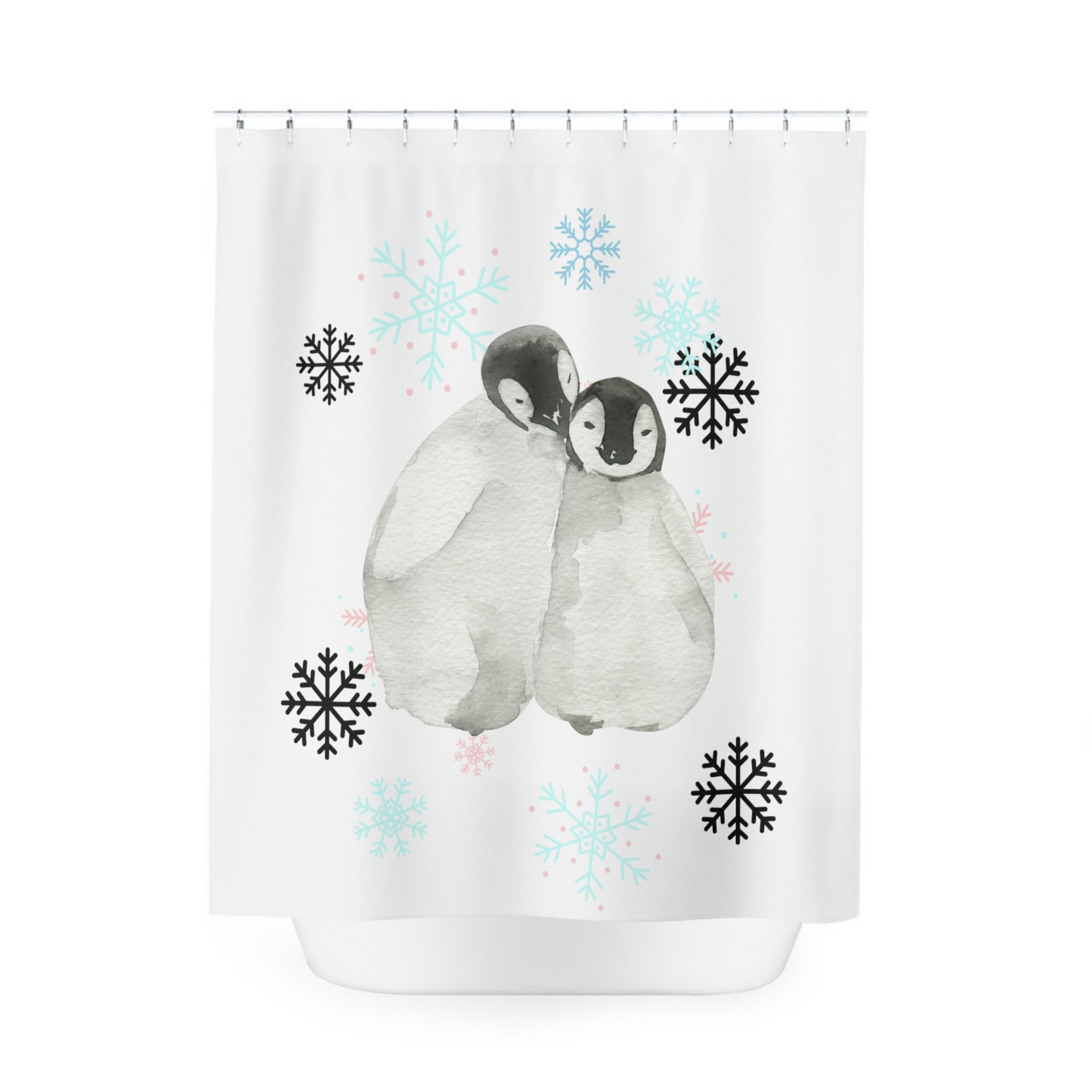 Lovely Penguins in Love Print Shower Curtain, Waterproof Bathroom Decor