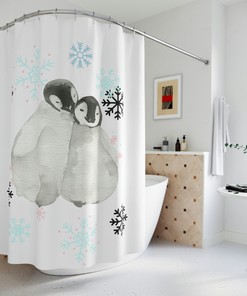 Lovely Penguins in Love Print Shower Curtain, Waterproof Bathroom Decor