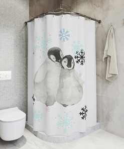 Lovely Penguins in Love Print Shower Curtain, Waterproof Bathroom Decor