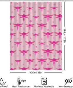 Lovely Pink Dragonflies Printed Shower Curtain for Colorful Bathroom Decor