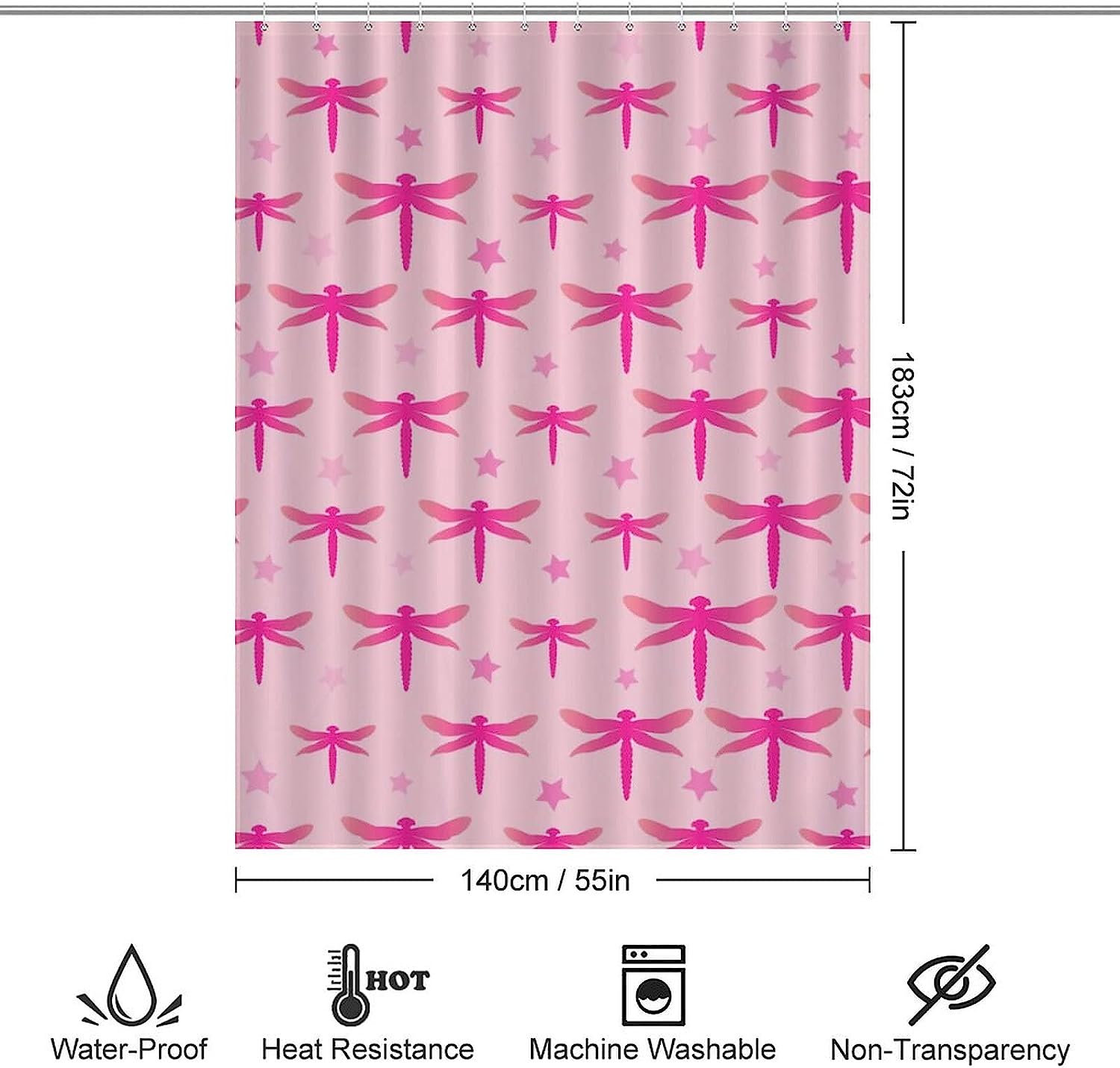Lovely Pink Dragonflies Printed Shower Curtain for Colorful Bathroom Decor