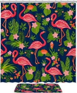 Lovely Pink Flamingo Waterproof Fabric Shower Curtain with Cute Bathroom Decor