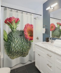 Lovely Pink Flower Cactus Plant Green Natural Bathroom Vintage Art Shower Curtain