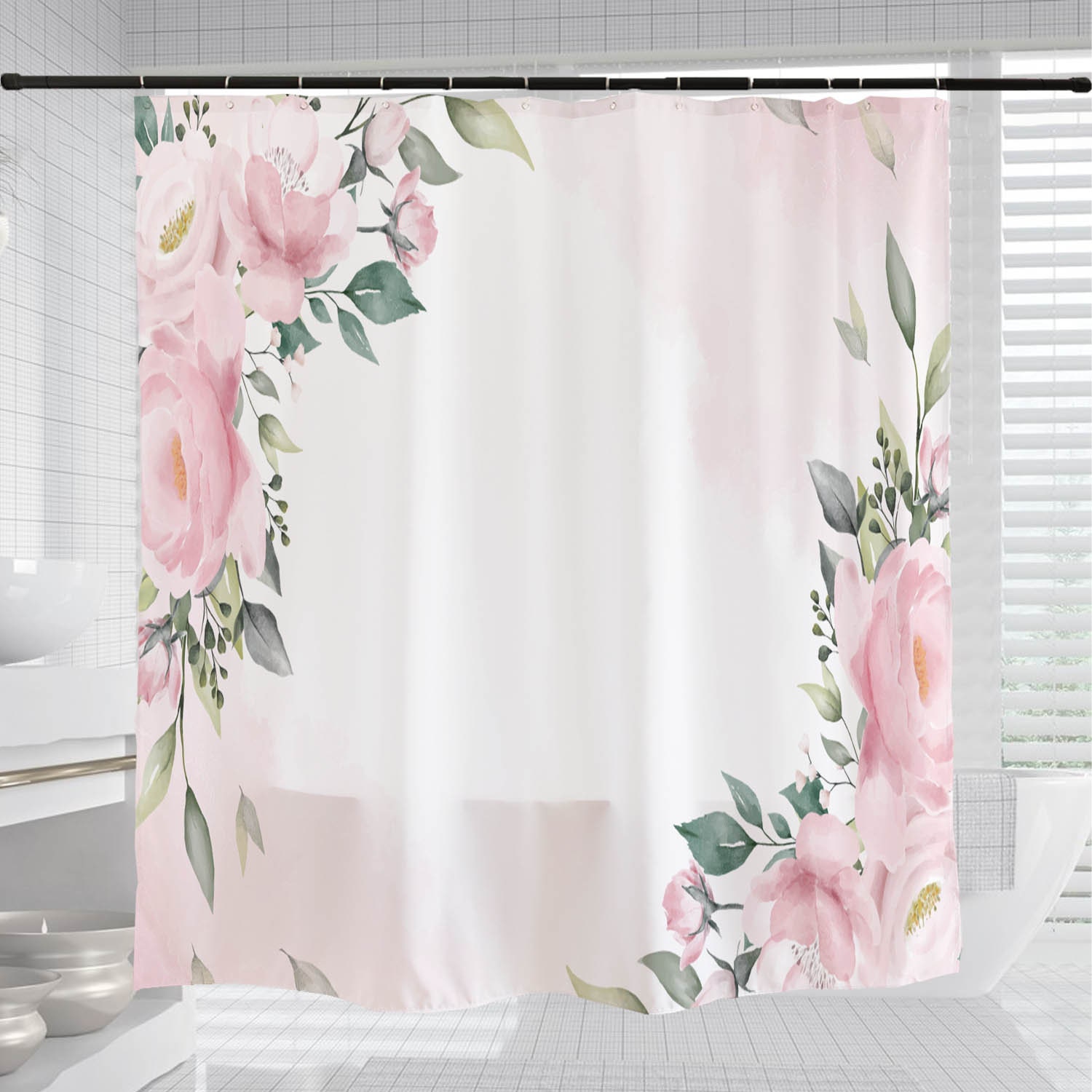 Lovely Pink Flowers Shower Curtain with Customizable Options for Your Bathroom