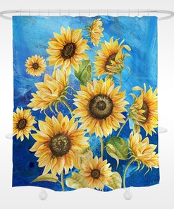 Lovely Sunflower Bath Shower Curtain with Floral Design for Bathroom Decor