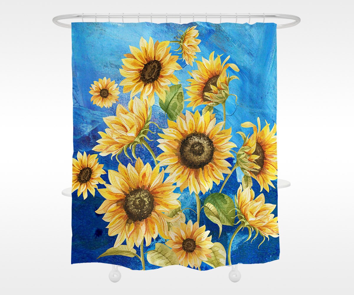 Lovely Sunflower Bath Shower Curtain with Floral Design for Bathroom Decor