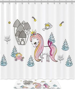 Lovely Unicorn Shower Curtain for Kids' Bathroom - Kids Bathroom Shower Curtain