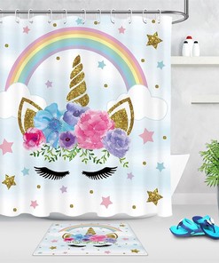 Lovely Watercolor Cute Unicorn Shower Curtain Perfect for Your Sweet Bathroom