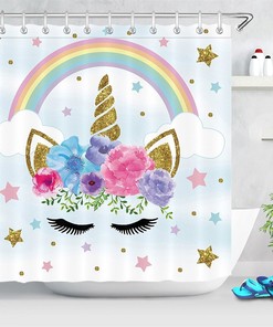 Lovely Watercolor Cute Unicorn Shower Curtain Perfect for Your Sweet Bathroom