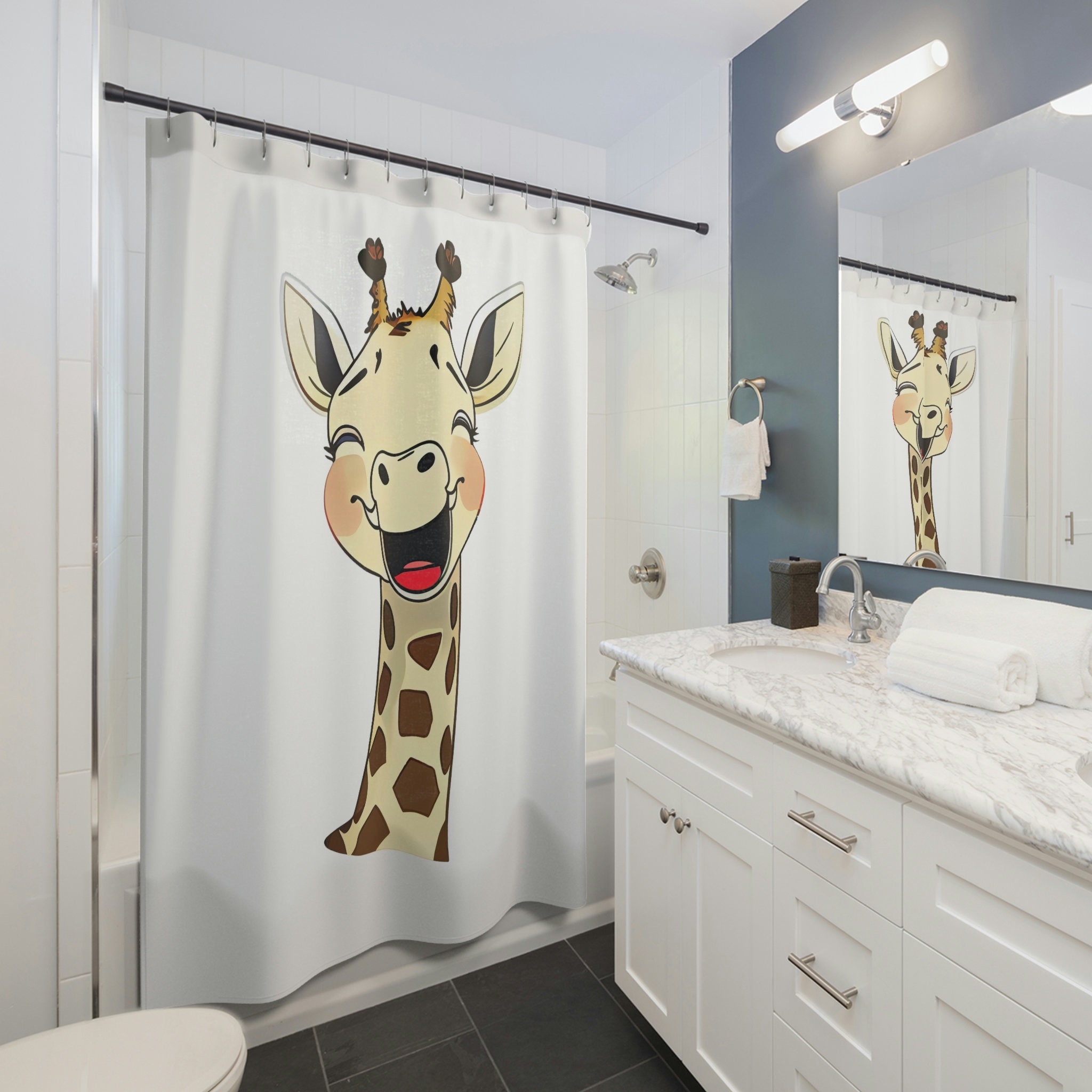Lovely White Giraffe Shower Curtain - Cute Animal Print For Bathroom