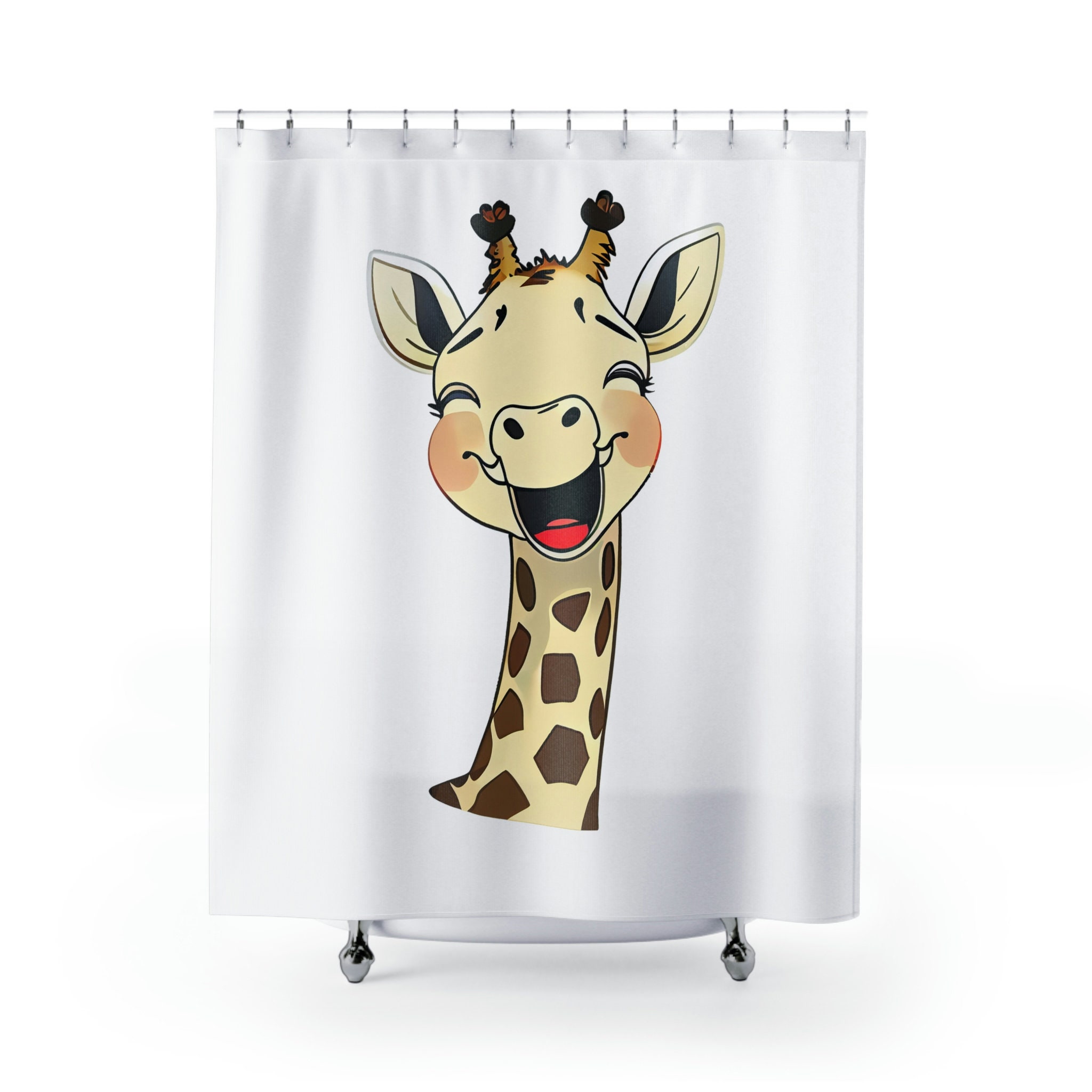 Lovely White Giraffe Shower Curtain - Cute Animal Print For Bathroom - Image 2