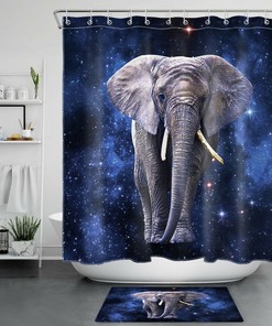 Lovely Wild Animals Elephant Blue Starry Sky Shower Curtain, Perfect for Nature Lovers Bathroom Decor
