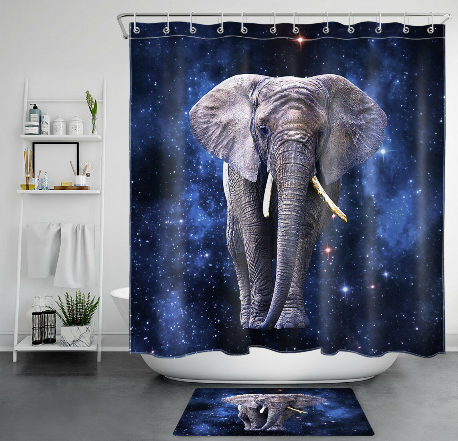 Lovely Wild Animals Elephant Blue Starry Sky Shower Curtain, Perfect for Nature Lovers Bathroom Decor