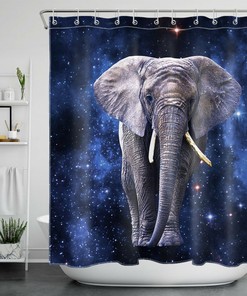 Lovely Wild Animals Elephant Blue Starry Sky Shower Curtain, Perfect for Nature Lovers Bathroom Decor