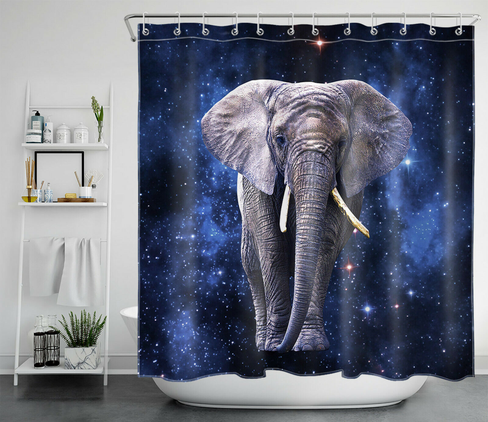 Lovely Wild Animals Elephant Blue Starry Sky Shower Curtain, Perfect for Nature Lovers Bathroom Decor