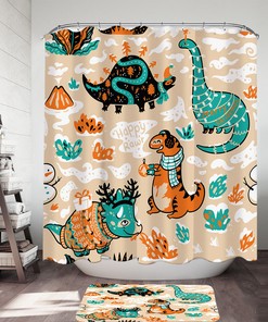 Lovely Wintry Dinosaurs Shower Curtain - Fun Bathroom Decoration