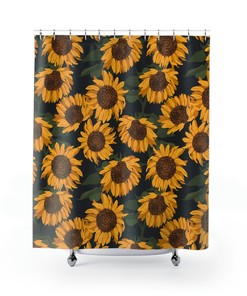Lovely Yellow Blooming Sunflower on Gray Shower Curtain for Bathroom Decor