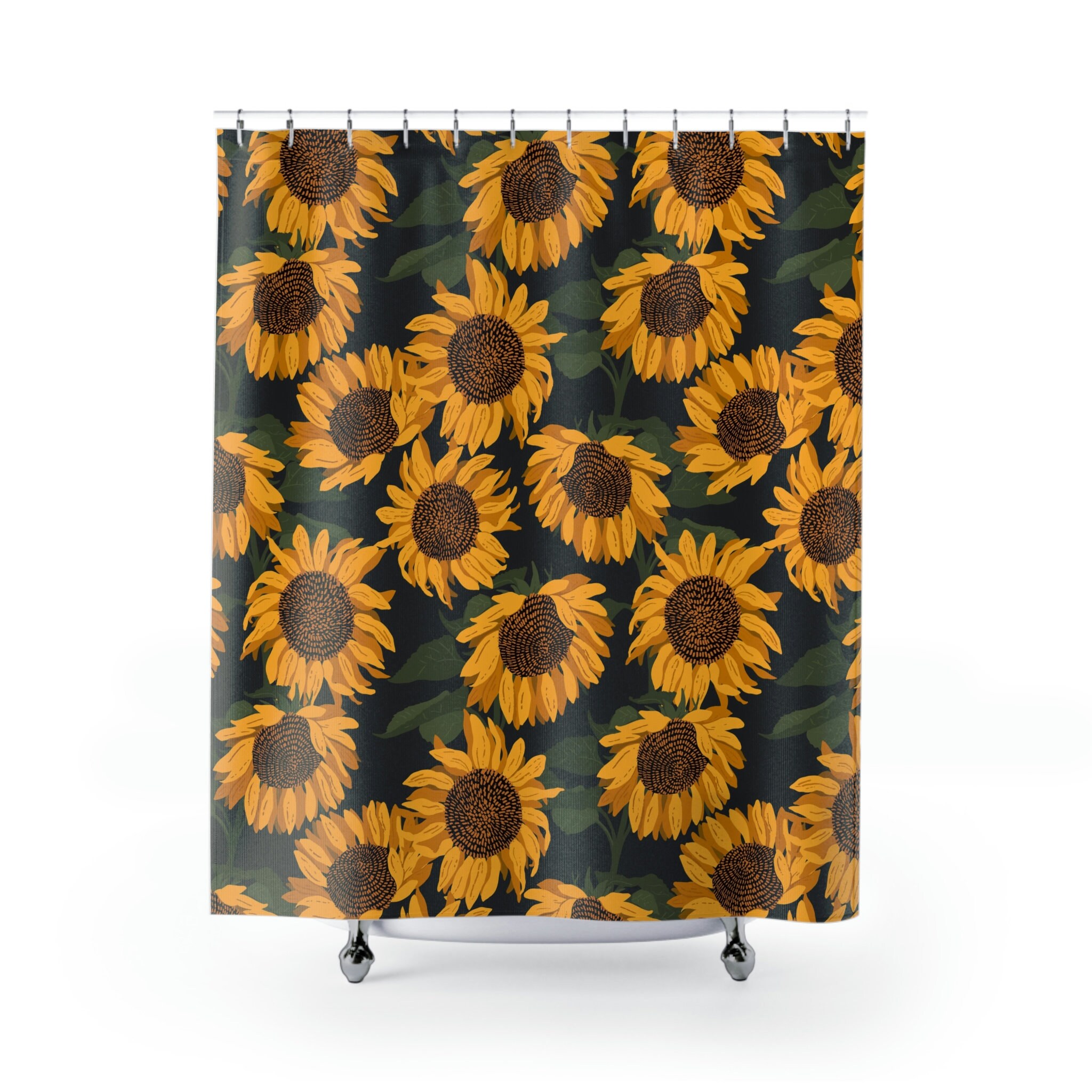 Lovely Yellow Blooming Sunflower on Gray Shower Curtain for Bathroom Decor