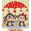 Lover Cartoon Monkey Rainy Umbrella Valentine's Day Shower Curtain for Bathroom