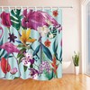Loving Flamingo in Flower Bathroom Shower Curtain Fabric - Luxury Shower Curtains