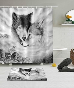 Loving Wolf Couple Shower Curtain for Your Bathroom - Restroom Shower Curtains