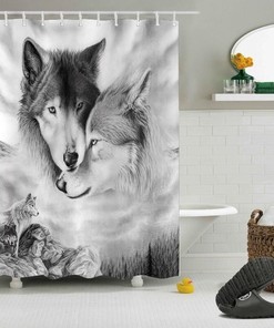 Loving Wolf Couple Shower Curtain for Your Bathroom - Restroom Shower Curtains