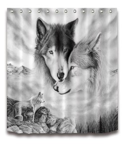 Loving Wolf Couple Shower Curtain for Your Bathroom - Restroom Shower Curtains