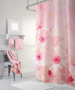 Low Poly Polygon Geometric Shower Curtain with Mosaic Rose Pattern for a Modern Bathroom