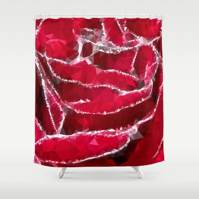 Low Poly Red Rose Shower Curtain for an Artistic Touch