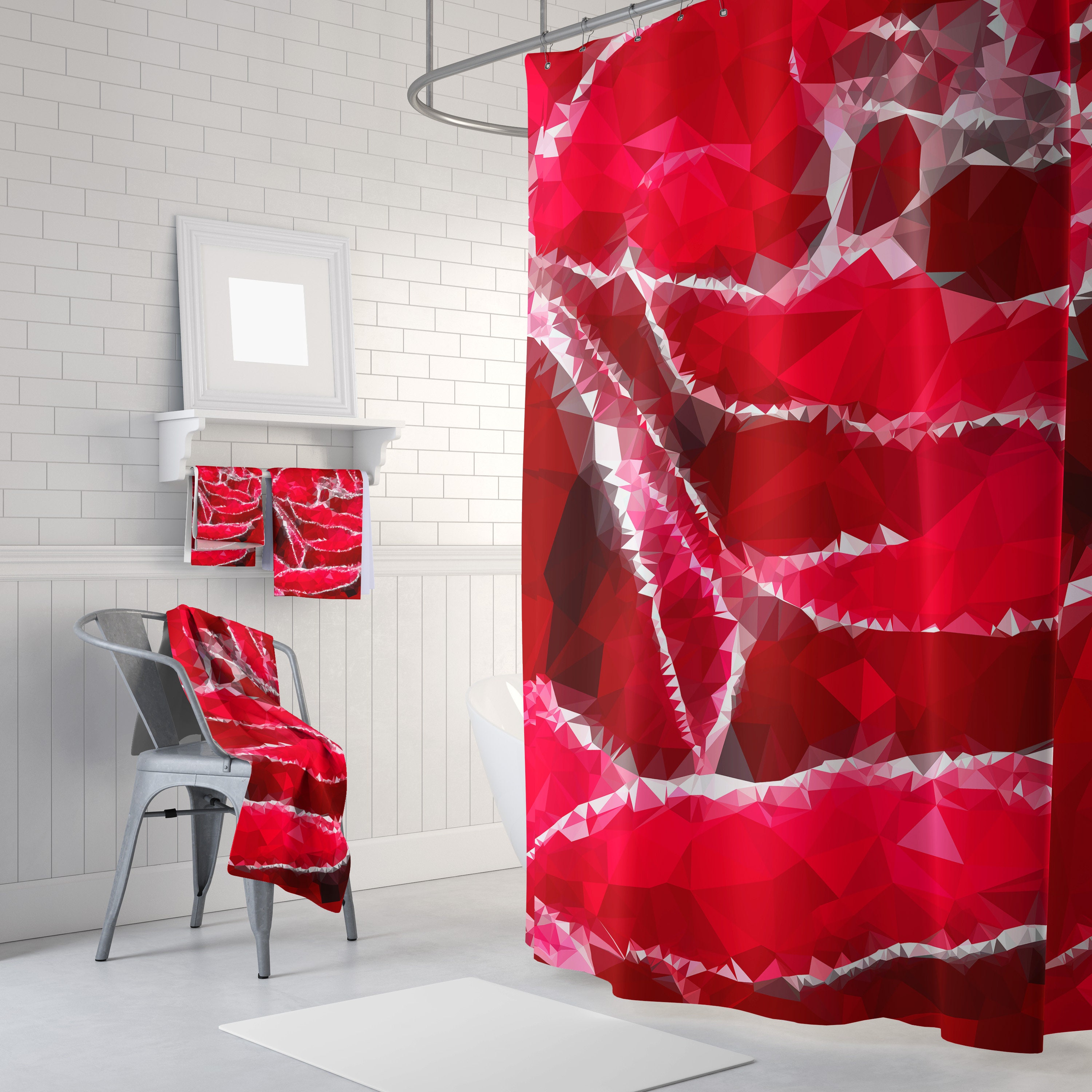 Low Poly Red Rose Shower Curtain for an Artistic Touch