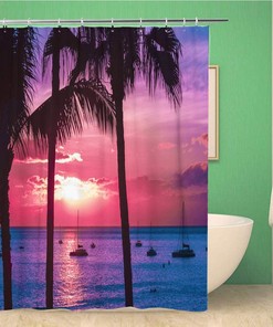 Luau Hawaii Palms and Yachts Seascape Shower Curtain