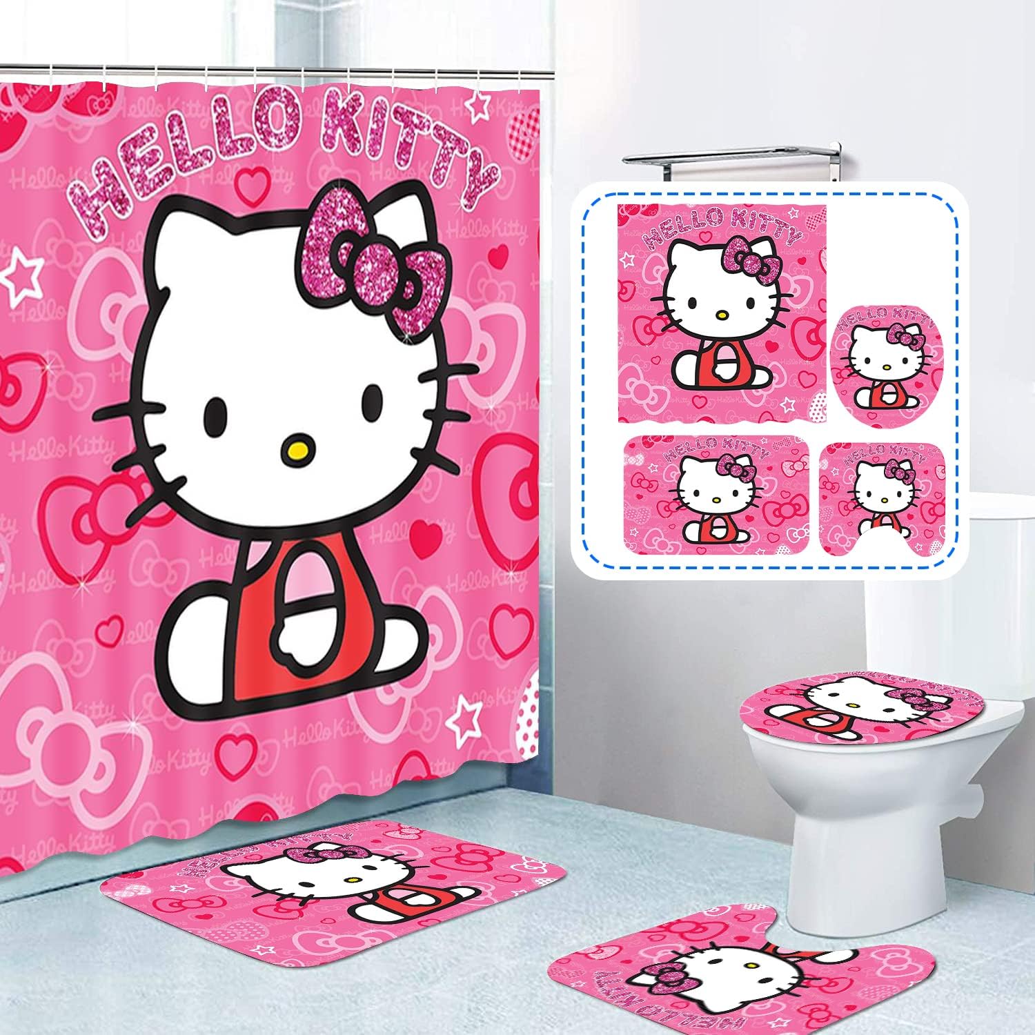 Lucky Cat Bathroom Accessories Set With Cartoon Design