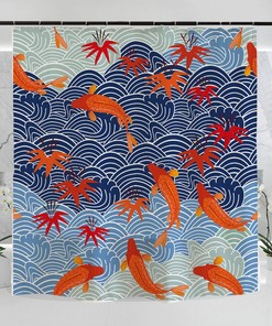 Lucky Fish in the Ocean Japanese Art Print Shower Curtain for Bathroom Decor
