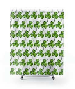 Lucky Shamrock Watercolor Shower Curtain for a Botanical and Elegant St Patrick's Day Bathroom