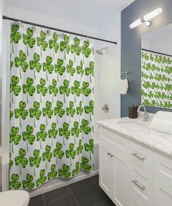 Lucky Shamrock Watercolor Shower Curtain for a Botanical and Elegant St Patrick's Day Bathroom