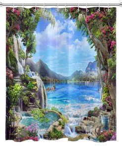 Luminous Iandscape Vine Leaf Flowers Waterfall Shower Curtain for Bathroom Decor
