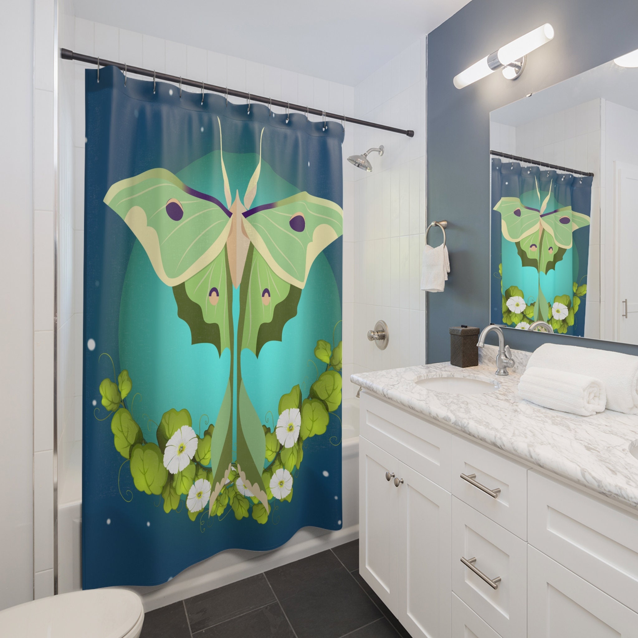 Luna Moth Nature Shower Curtain - Unique Shower Curtains