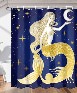 Lunar Mermaid and Moon Shower Curtain for Bathroom Fabric Home Decor 