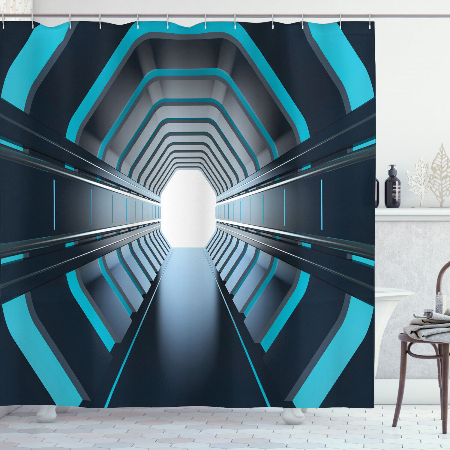 Lunar Moon Scene Outer Space Shower Curtain for Bathroom