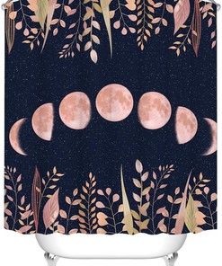 Lunar and Leafy: Moon Phase Shower Curtain for Space-Inspired Bathroom Decor