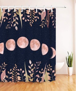 Lunar and Leafy: Moon Phase Shower Curtain for Space-Inspired Bathroom Decor